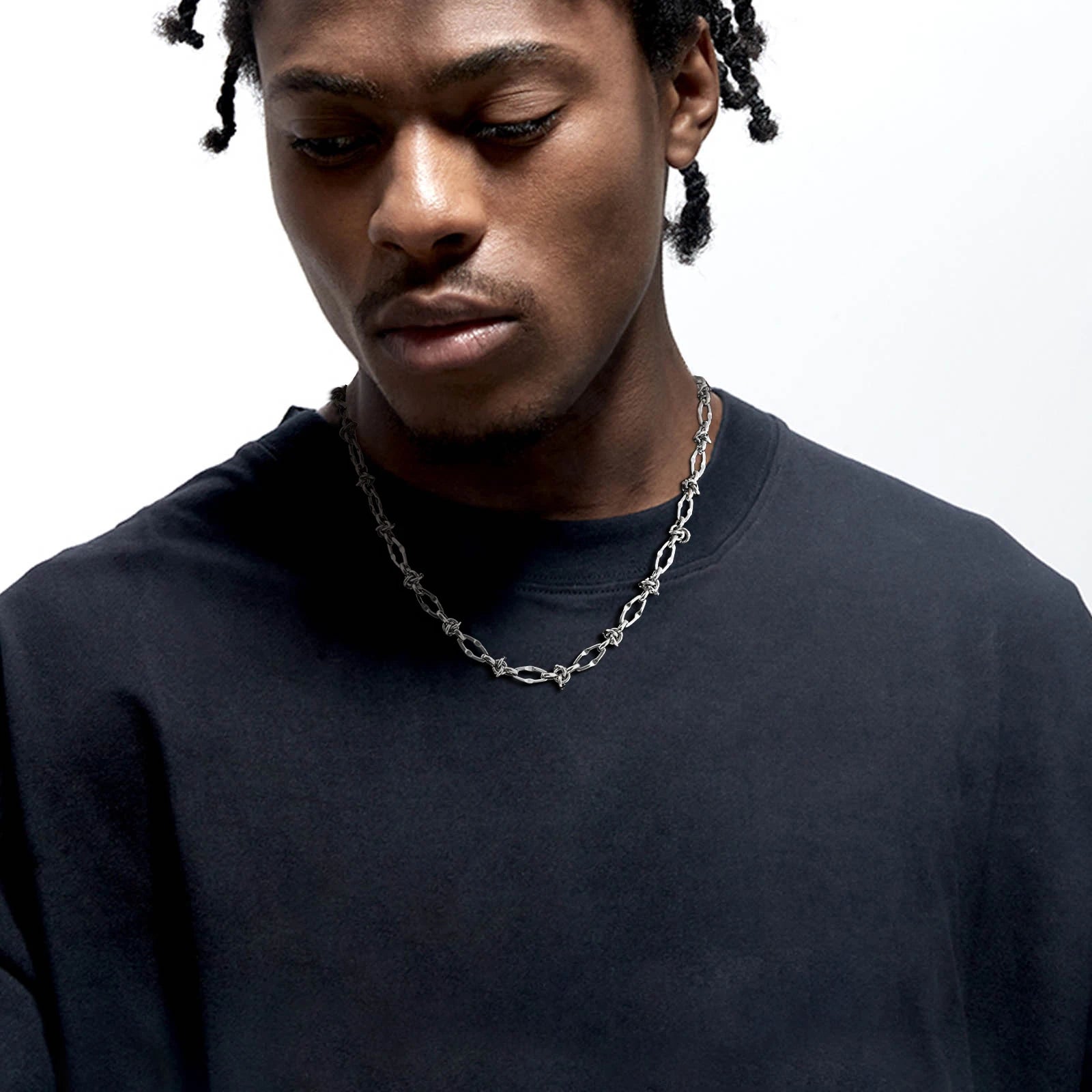 Vnox Personality Thorn Knot Links Necklaces for Men Women,Unisex Stainless Steel Geometric Chain Collar,No Fade Irregular Choker