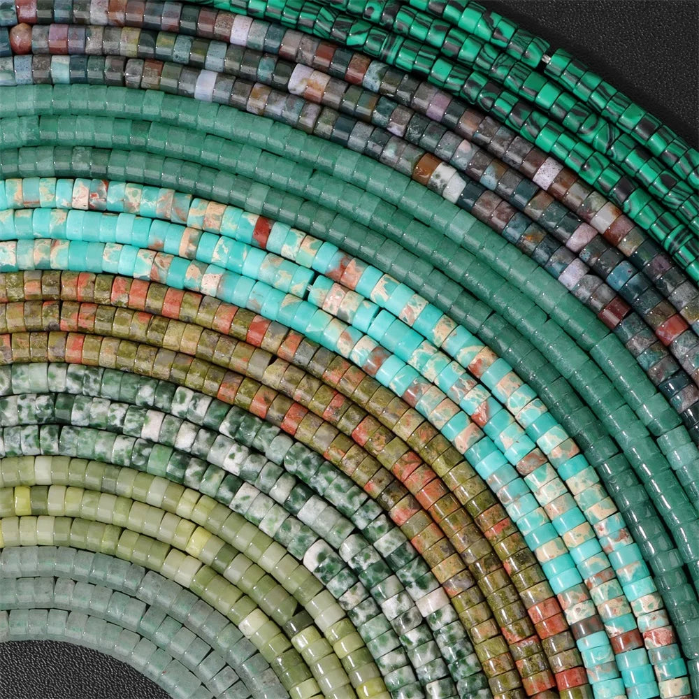 Green Natural Flat Disc Round Stone Bead 4x2mm Jade Aventurine Jasper Heishi Beads For Jewelry Making Bracelet Necklace Handmade