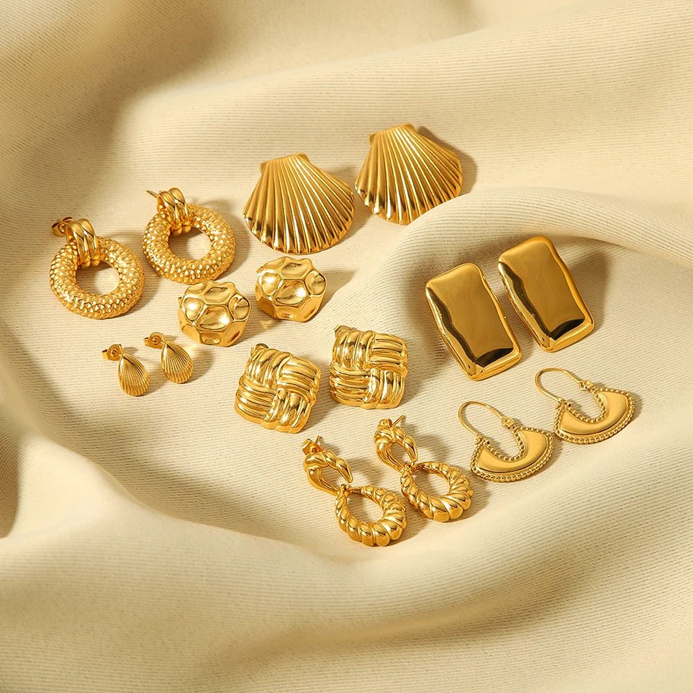 Ins Trend 18K vergoldet Edelstahl Shell Quadrat geometrische Statement Ohrstecker Chunky Bold Ohrringe Schmuck Bijoux