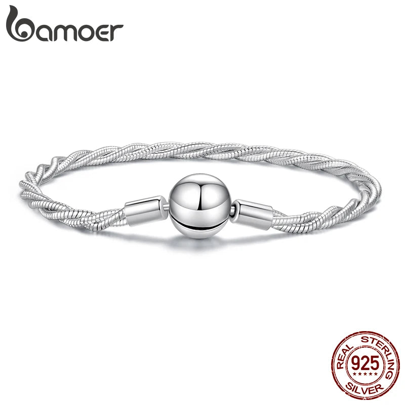 Bamoer Armband aus 925er Sterlingsilber, gedrehtes Basic-Design, doppellagige Schlangenkette, glänzender Kugelanhänger, ideales Weihnachtsgeschenk für Damen