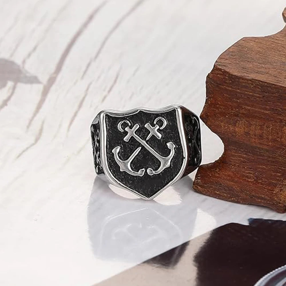 Viking Cross Anchor Shield Ring Stainless Steel Vintage Hiphop Teens Jewelry Rings Party Gift for Boyfriend Men Women Wholesale