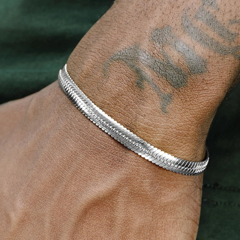 MKENDN Hip-Hop Men Stainless Steel Chain Necklace Simple Flat Snake Chain Basic Chain For Women Fashion Wearing Accessories