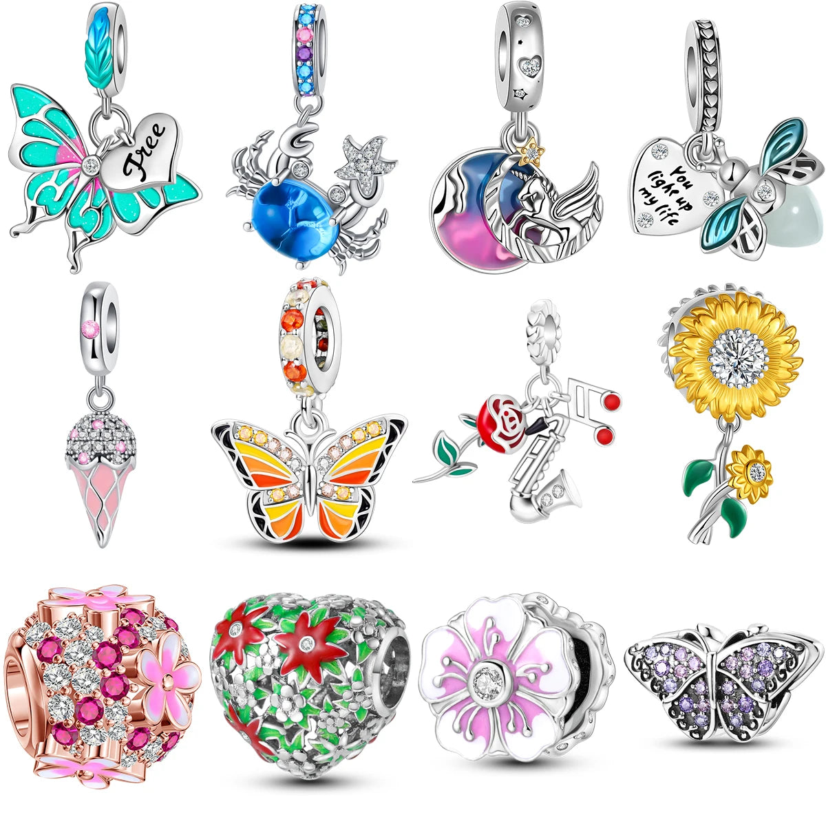Schmetterling Blume Tier Perlen Fit Pandora Original armband charms Silber 925 Halskette pendientes mujer für Frauen Schmuck machen