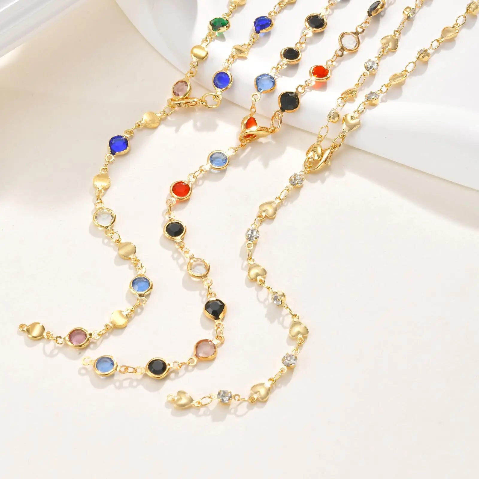 Vnox Dainty Colorful Glass Long Y-shaped Necklace For Women Round Heart Accessories Chain Necklace Neck Jewelry Trendy Style