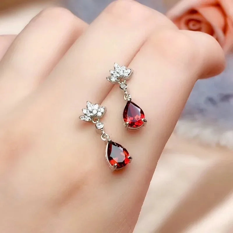 Vintage Hoop Earrings Female red Stone Sterling Silver 925 Earrings For Women Big ruby Earrings Mother's Day Gift
