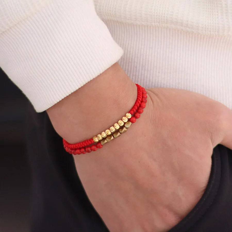 2Pcs Bracelet Set For Men Irregular Gold Color Beads Handmade Braided Good Luck String Braclet Father Day Gift Casual Pulseria