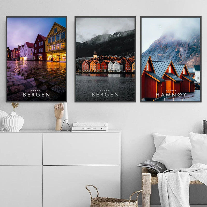 Travel City Norway Art Canvas Painting Print Poster Aurora Mountain Wall Modern Picture for Living Room Home Decor No Frame