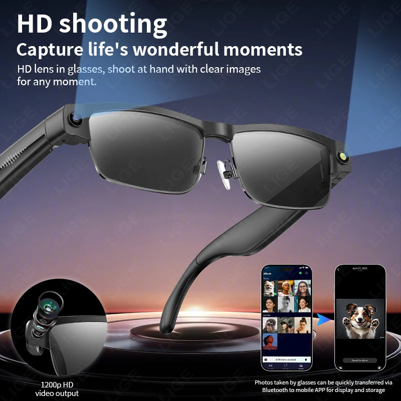 New AI Smart Glasses 800W Camera Take Photos Record Videos Waterproof Bluetooth Call 270mAh Long Battery Music Player Sunglasses