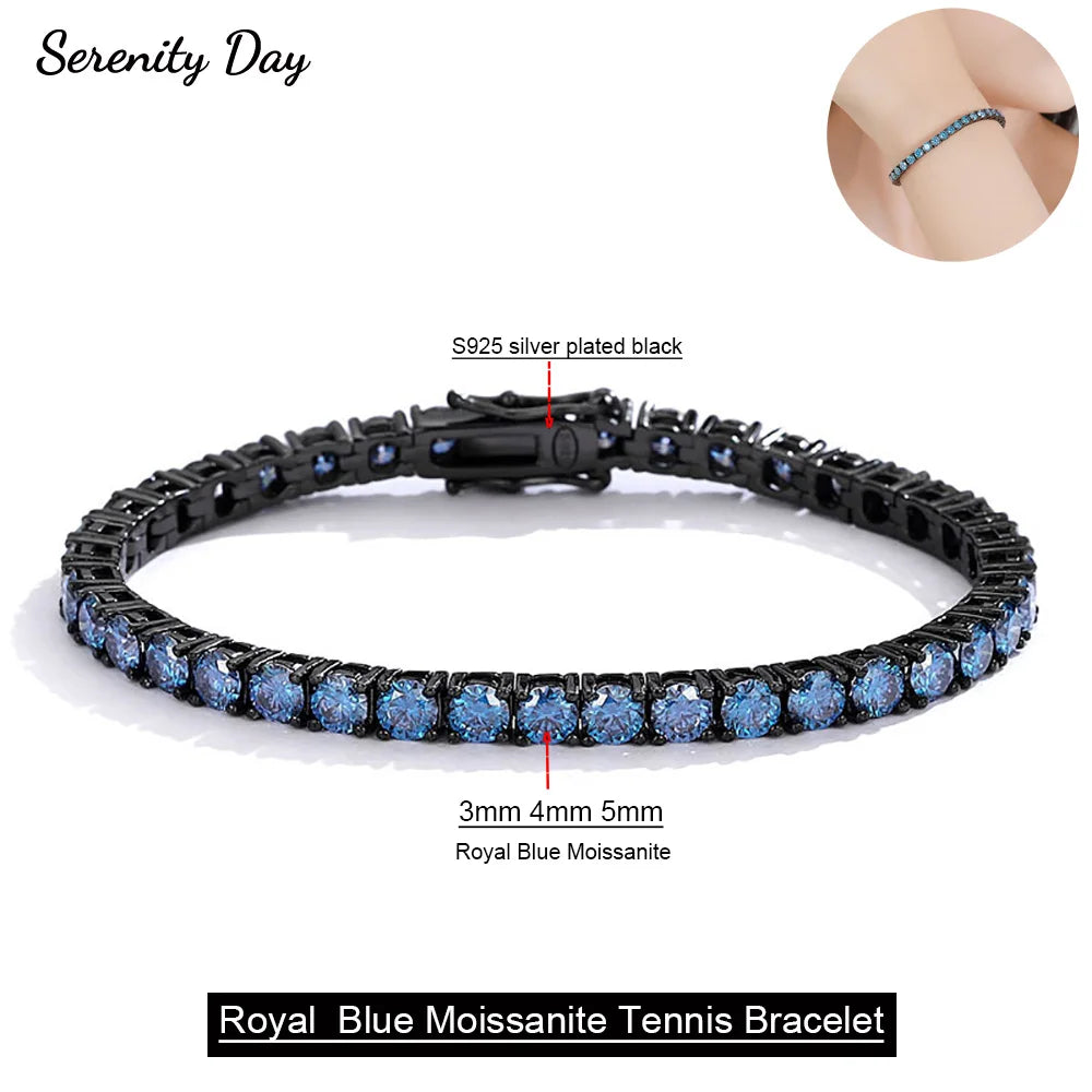 Serenity 3mm 5mm Royal Blue Moissanite Tennis Bracelet Women Man S925 Sterling Silver Bracelet Plated 18K Hand Chain Anniversary - Madeinsea©