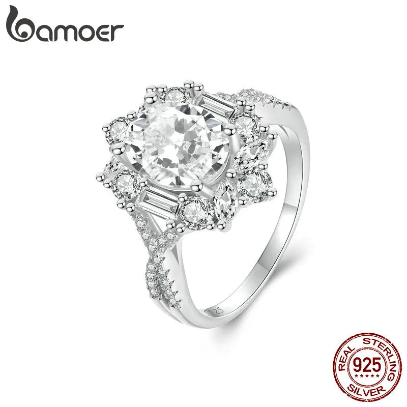 BAMOER Funkelnder Luxus-Solitär-Moissanit-Verlobungsring, 2 Karat D-Farbe 925 Sterlingsilber mit 18 Karat Weißgold-plattiertem Ring