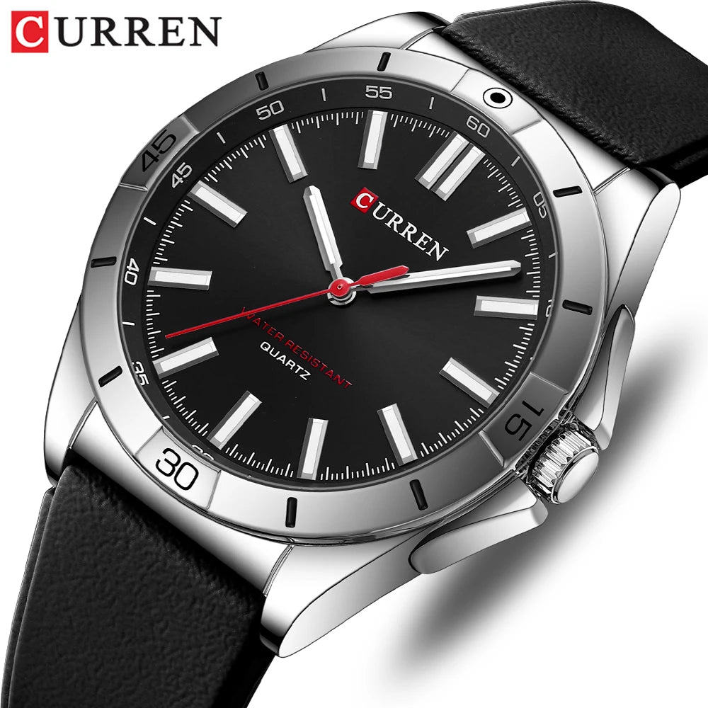 CURREN Men's Wristwatches Simple Luxury Analog Quartz Lumious Hands Watch 44 mm Silicone Straps