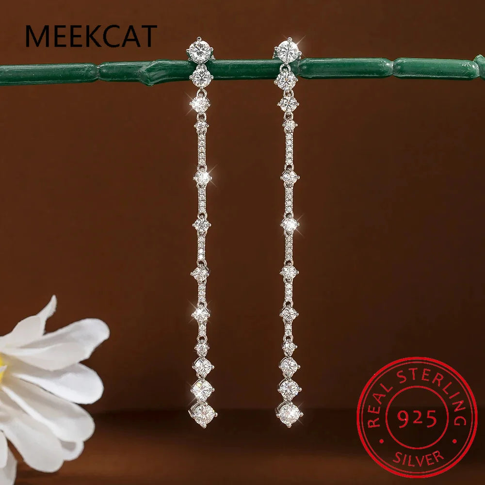 Moissanite Dangle Earrings For Women 3ct a Pair D Color VVS1 Diamond Long Tassel Ear Drops 925 Sterling Silver Fine Jewelry Gift