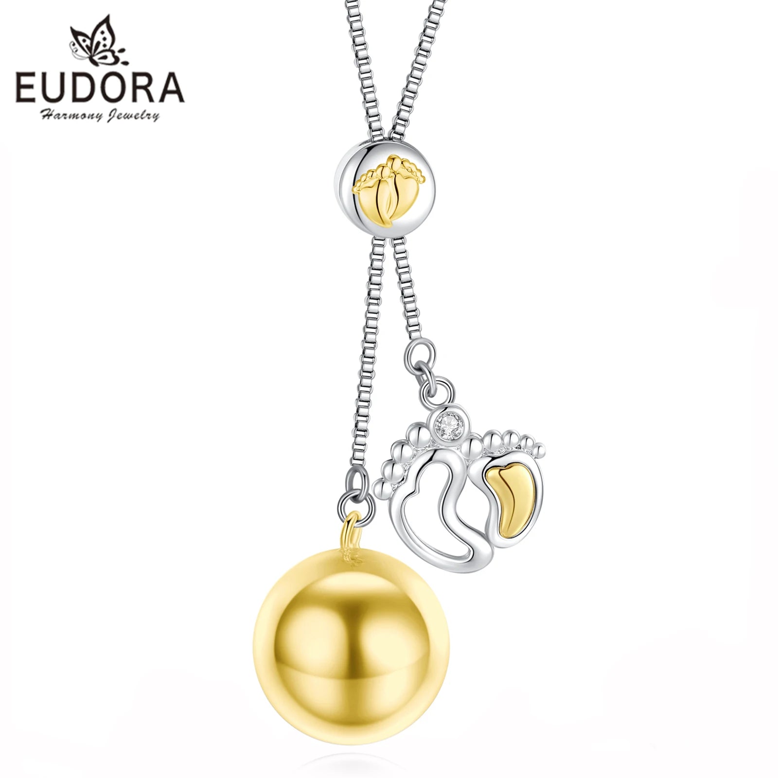 Eudora Harmony Ball Baby Footprint Pendant Pregnancy Bola Baby Chime Ball Angel Caller Necklace Maternity Jewelry DIY Women Gift