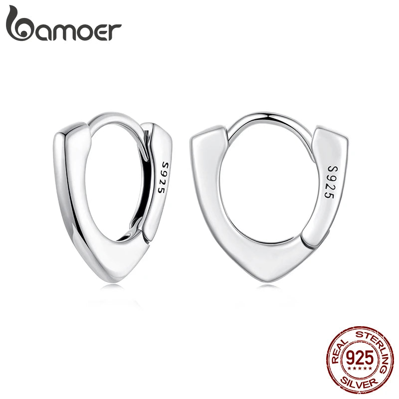 BAMOER 925 Sterling Silver Geometric Oval Ear Cuff for Women, Line Structural Cartilage Huggies Earrings Minimalist Jewelry Gift