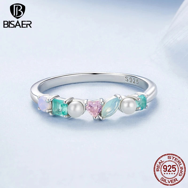 BISAER 925 Sterling Silber Bunter Ring Brillanter Edelstein Statement Ring Vergoldet Weißgold für Luxus Damen Party Edler Schmuck