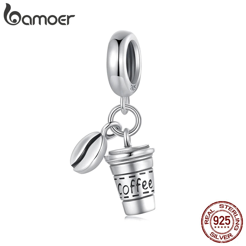 BAMOER Solid 925 Sterling Silver Coffee Cup Charm Pendant fit Original Bracelet DIY Jewelry Accessories bamoer Beads SCC3066