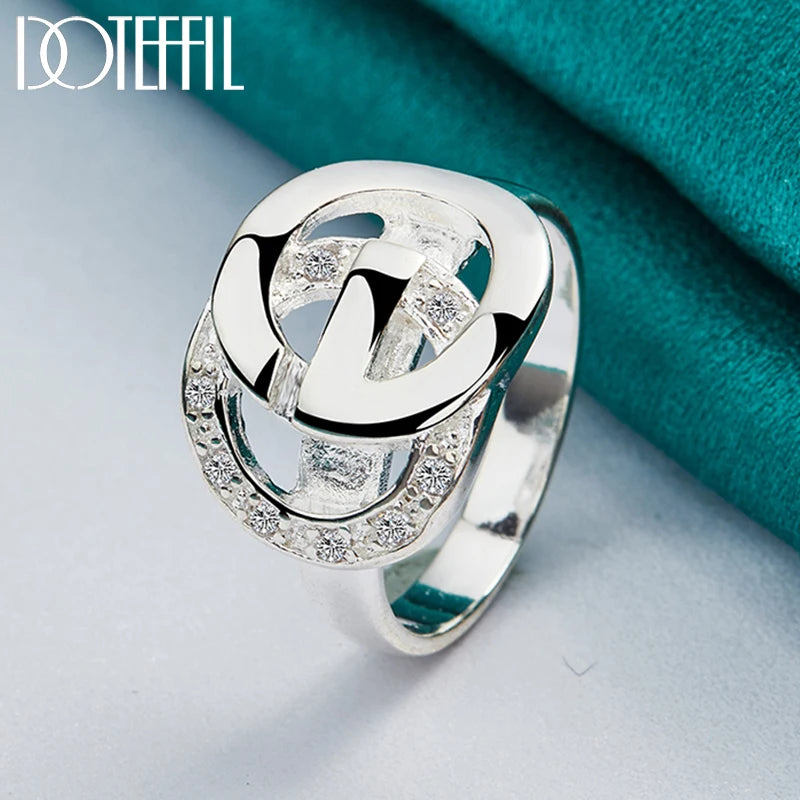 DOTEFFIL 925 Sterling Silver O Round AAA Zircon Ring For Woman Wedding Engagement Charm Party Jewelry