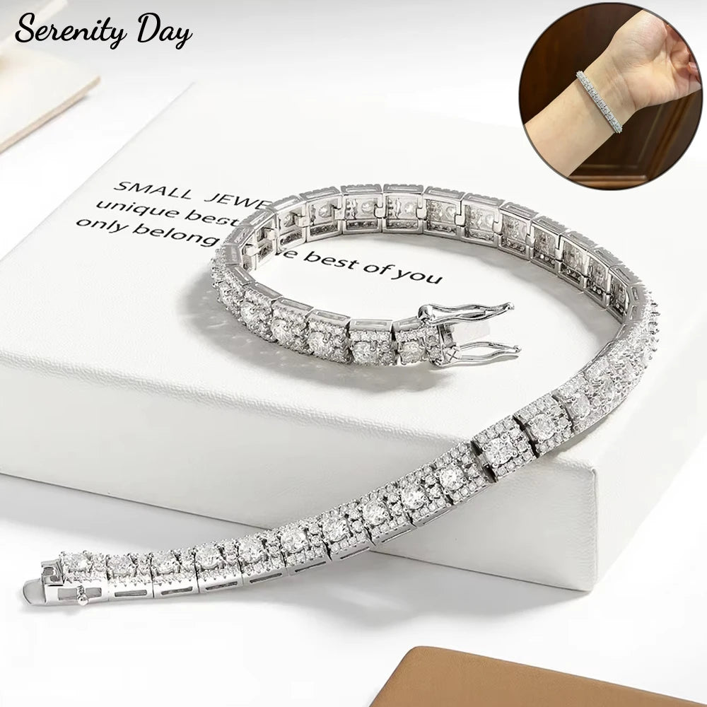 Serenity 3mm D Moissanite Tennis Bracelet for Women Man Gift 100% S925 Sterling Silver Lab Diamond Double Safety Lock Hand Chain - Madeinsea©