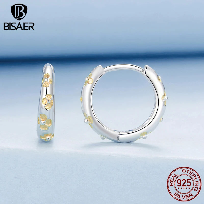 BISAER 925 Sterling Silber Glücksklee-Creolen Zweifarbige Ohrstecker Vergoldet für Frauen Party Edler Schmuck