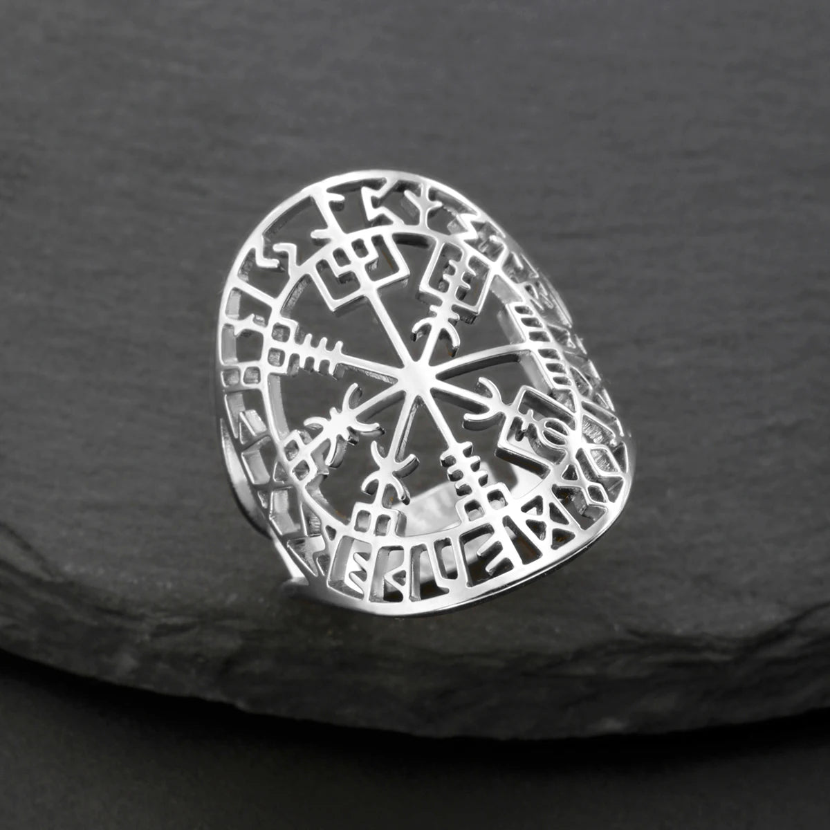 LIKGREAT Vegvisir Symbol Viking Ring Jewelry Compass Barbarian Gladiator Pagan Asatru Heathen Norse Runes Stainless Steel Ring - Madeinsea©