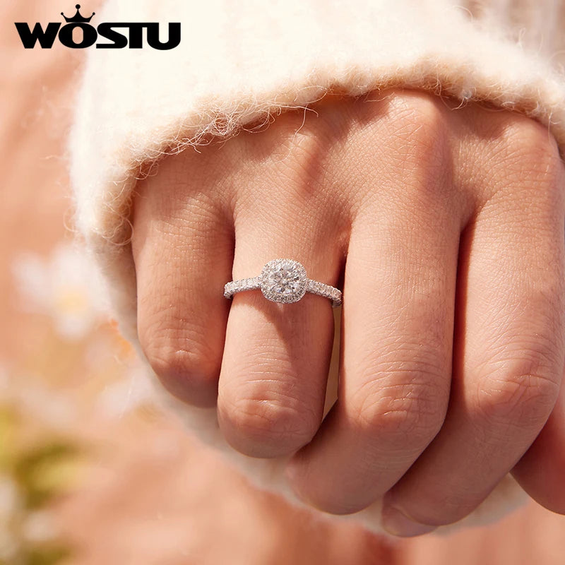 WOSTU 0.5CT Moissanite Solitaire Engagement Ring for Women 925 Silver Diamond Cut Wedding Promise Rings Multi Gems Band Anillos