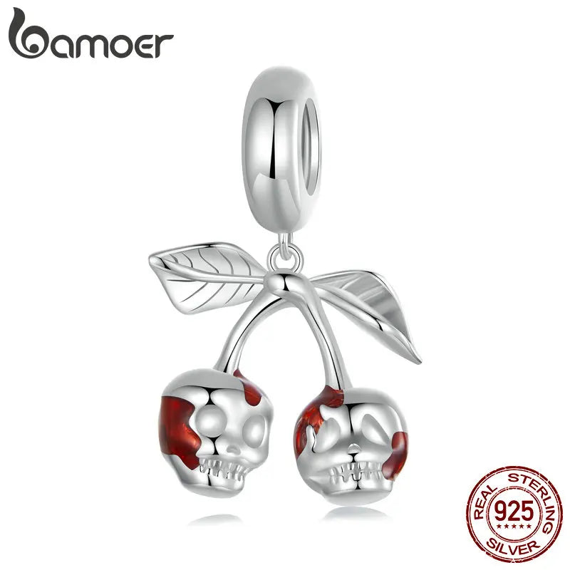 BAMOER Solid 925 Sterling Silver Cherry Skull Pendant fit Original Bracelet & Necklaces Jewelry DIY bamoer Charm SCC2904