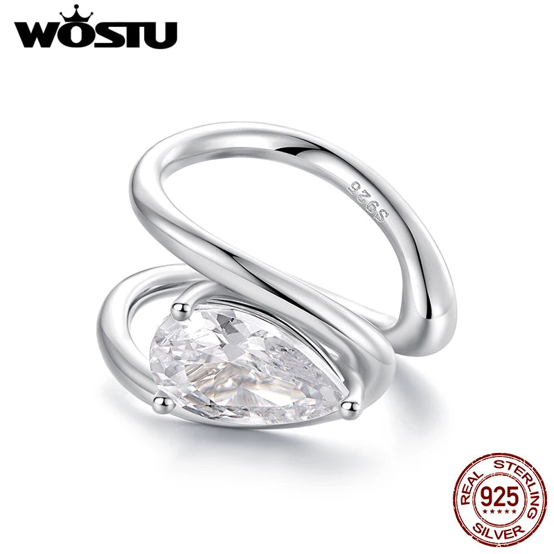 WOSTU 925 Sterling Silver Original Ear Cuff with Large Solitaire Pear Zirconia, Helix Ear Cuff for Women Elegant Dainty Gift