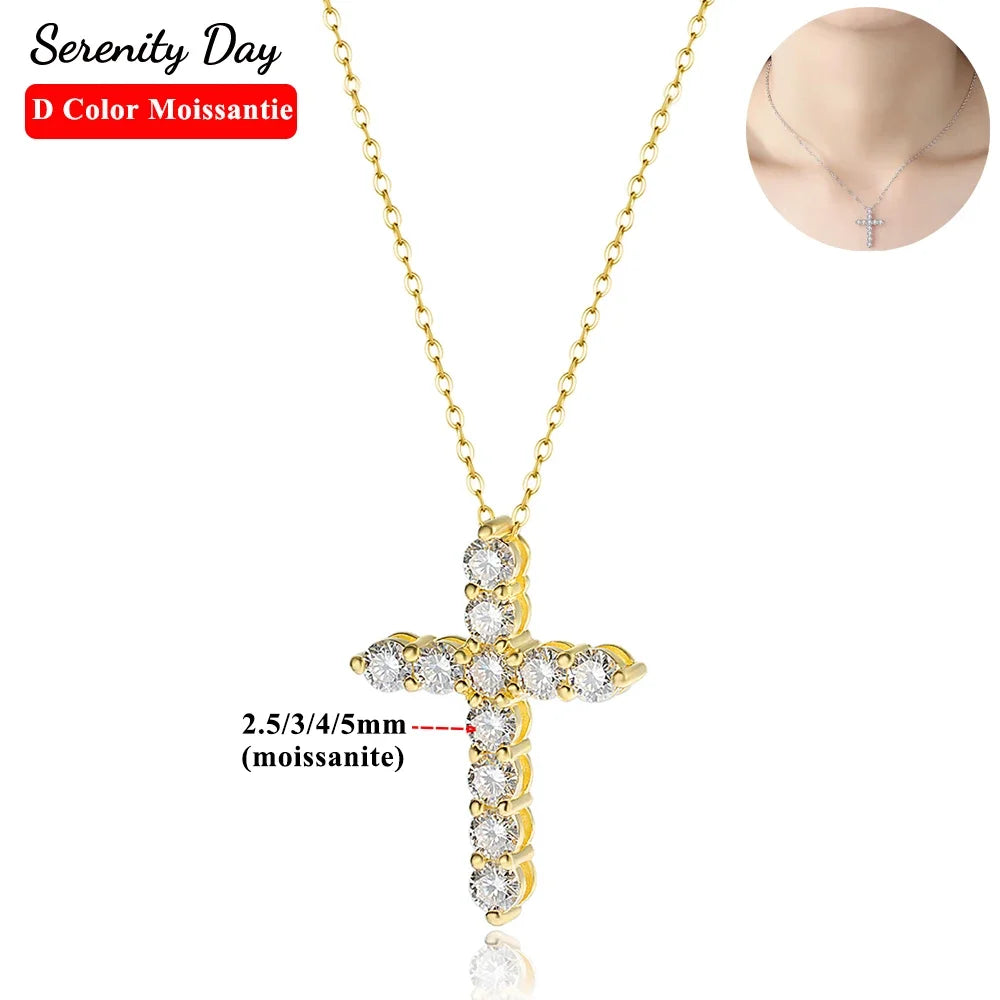 3mm Gold Color Moissanite Cross Necklace for Women Men Gift Sparkling Lab Diamond Pendant Necklace S925 Sterling Silver Jewelry