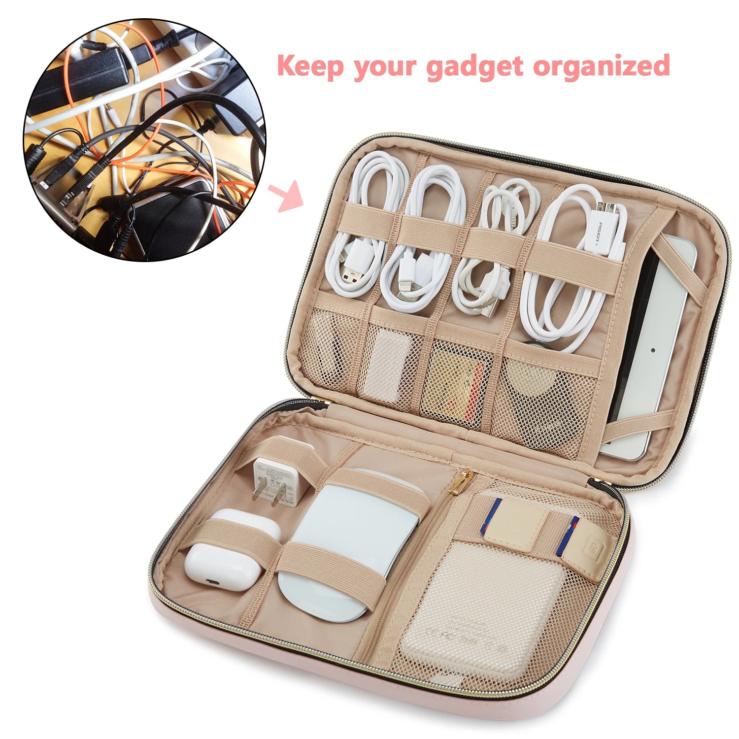 BAGSMART Travel Cable Organizer Waterproof Travel Gadget Pouch Charge Power Bank Ipad Headphone Organizer travel essentials