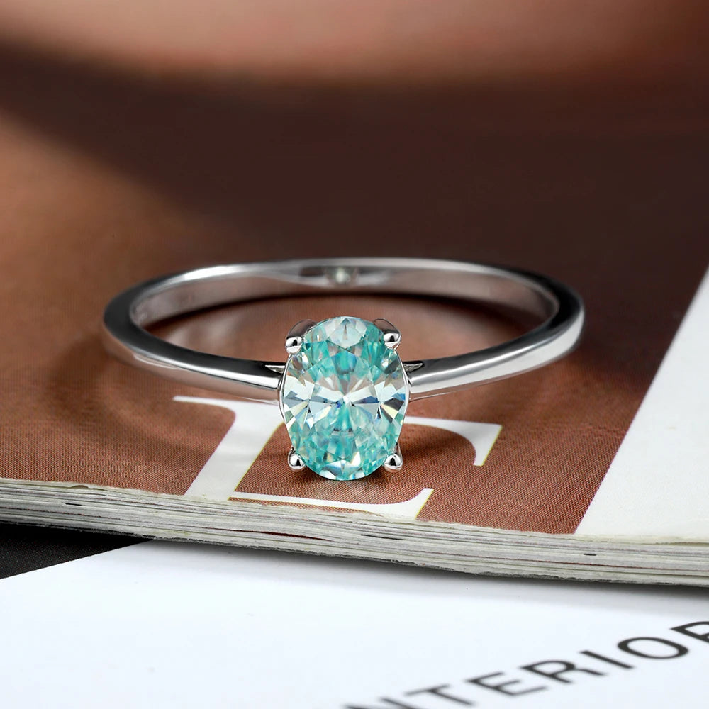 Serenity 1ct Oval Cut Paraiba Green Moissanite Rings for Women 100% 925 Sterling Silver Plated 18K Lab Diamond Rings Jewelry GRA - Madeinsea©
