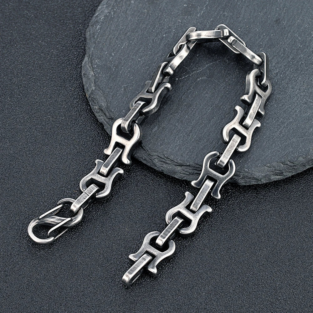 MKENDN Chunky Retro Violin Link Chain Bracelets for Men Vintage Antique Stainless Steel Horseshoe Link Wristband Cool Jewelry