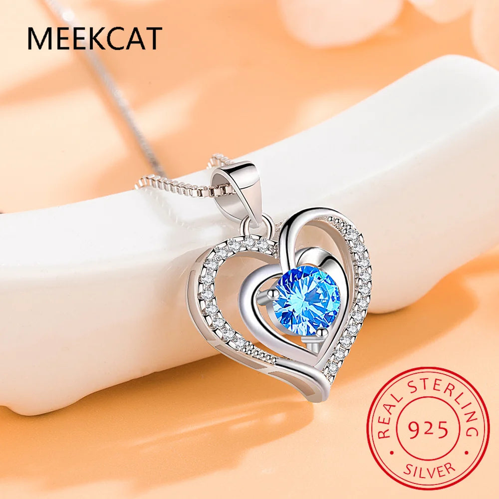 Genuine Natural Blue Topaz Heart Pendant Necklace 925 Sterling Silver Women Gemstone Statement Fine Jewelry Colar de Prata