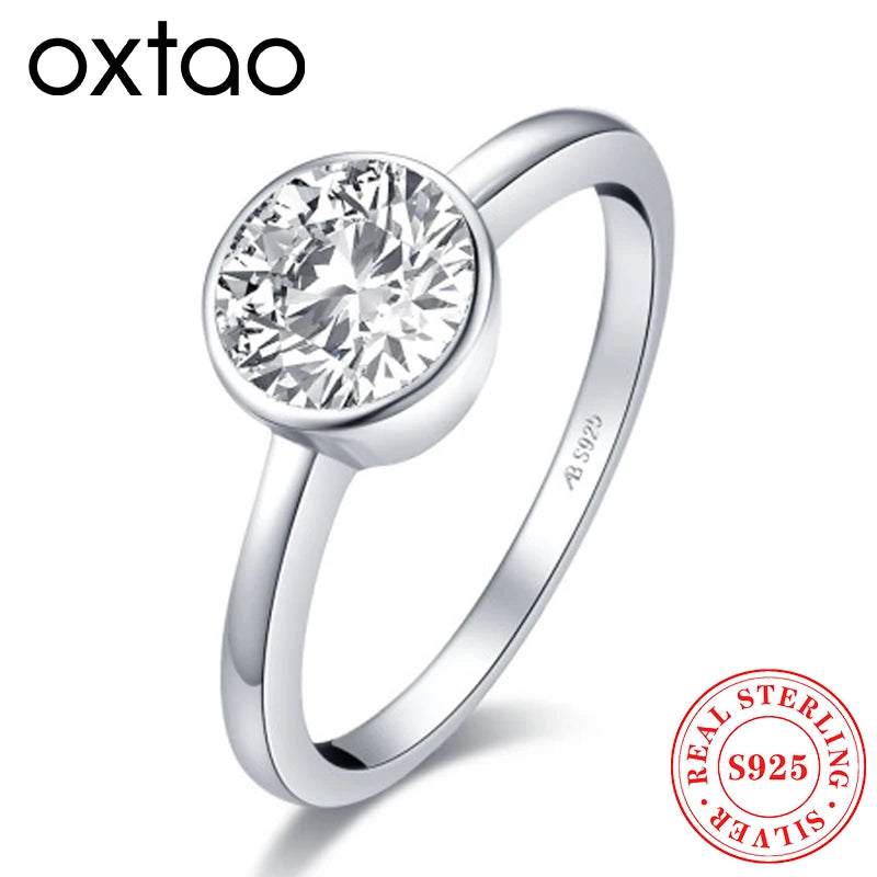 OXTAO 1.0ct Solitaire Rings 925 Sterling Silver Classic Round Cut Cubic Zirconia Engagement Promise Wedding Band Ring Jewelry