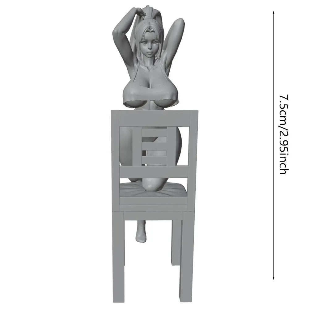 1/24 Miniature Resin Model Statue, 75mm Character Toy Model Kit, Long-Haired Beautiful Girl Tidying Her Hair by the Chair, High-Detailed Resin Model Figure, Unpainted, Perfect for Role-Playing Games and Collecting