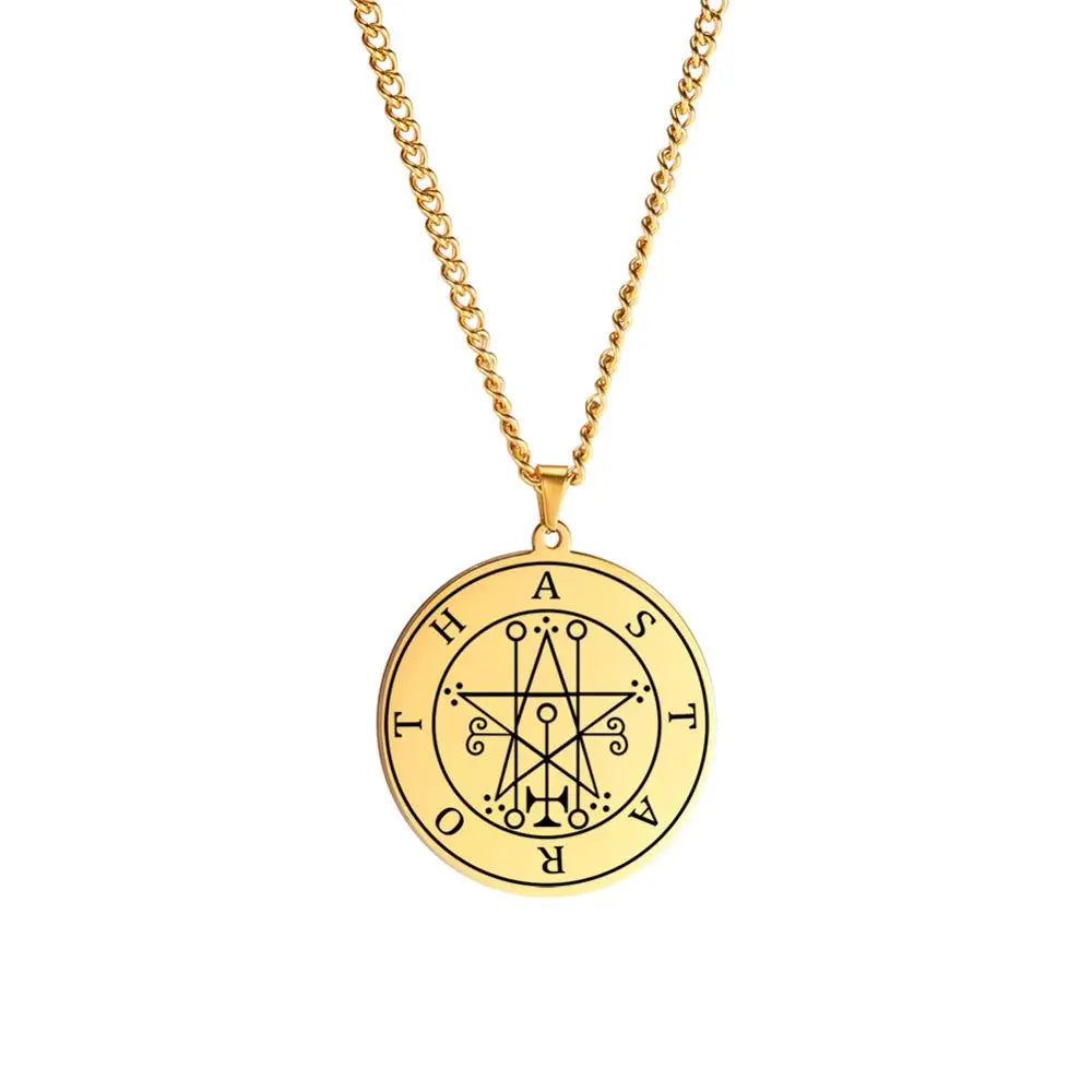 Collier en acier inoxydable Dreamtimes ASTAROTH Sceal Sigil pour femmes/hommes Collier de déclaration Satan clé cachée King Goetia Pin Bijoux