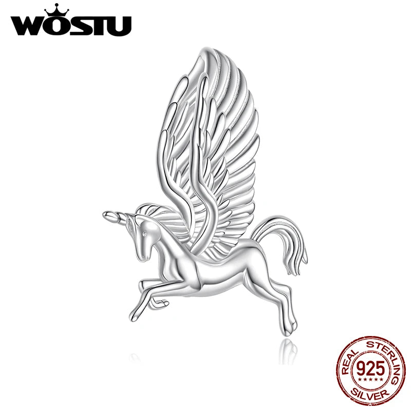 WOSTU 925 Sterling Silver Myth Unicorn Wing Charm Beads For Women , Girl Birthday Gift Pet Animal Beads Fit Original Bracelet