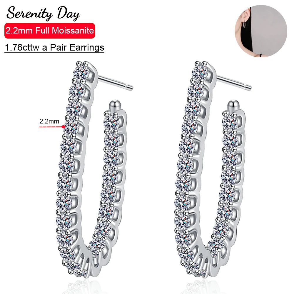 Serenity 1.76ct D Color Moissanite Hoop Earrings For Women Anniversary Gift 100% S925 Sterling Silver Stud Earrings Fine Jewelry - Madeinsea©