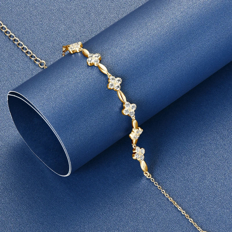 OXTAO Moissanite Four-leaf Crocodile Flower Bracelet Women's 925 Sterling Silver Adjustable Chain Tail Fine Jewelry Birthday