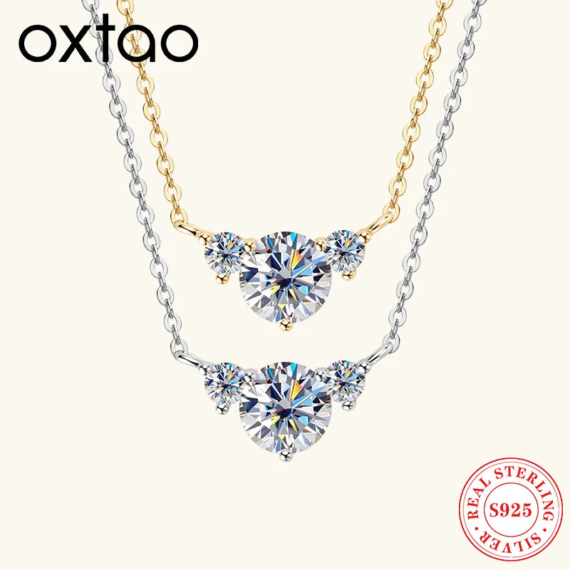OXTAO 6.5mm Moissanite Pendant Necklaces Ladies GRA Certified 925 Sterling Silver Clavicle Chain Necklace Fine Jewelry Gifts
