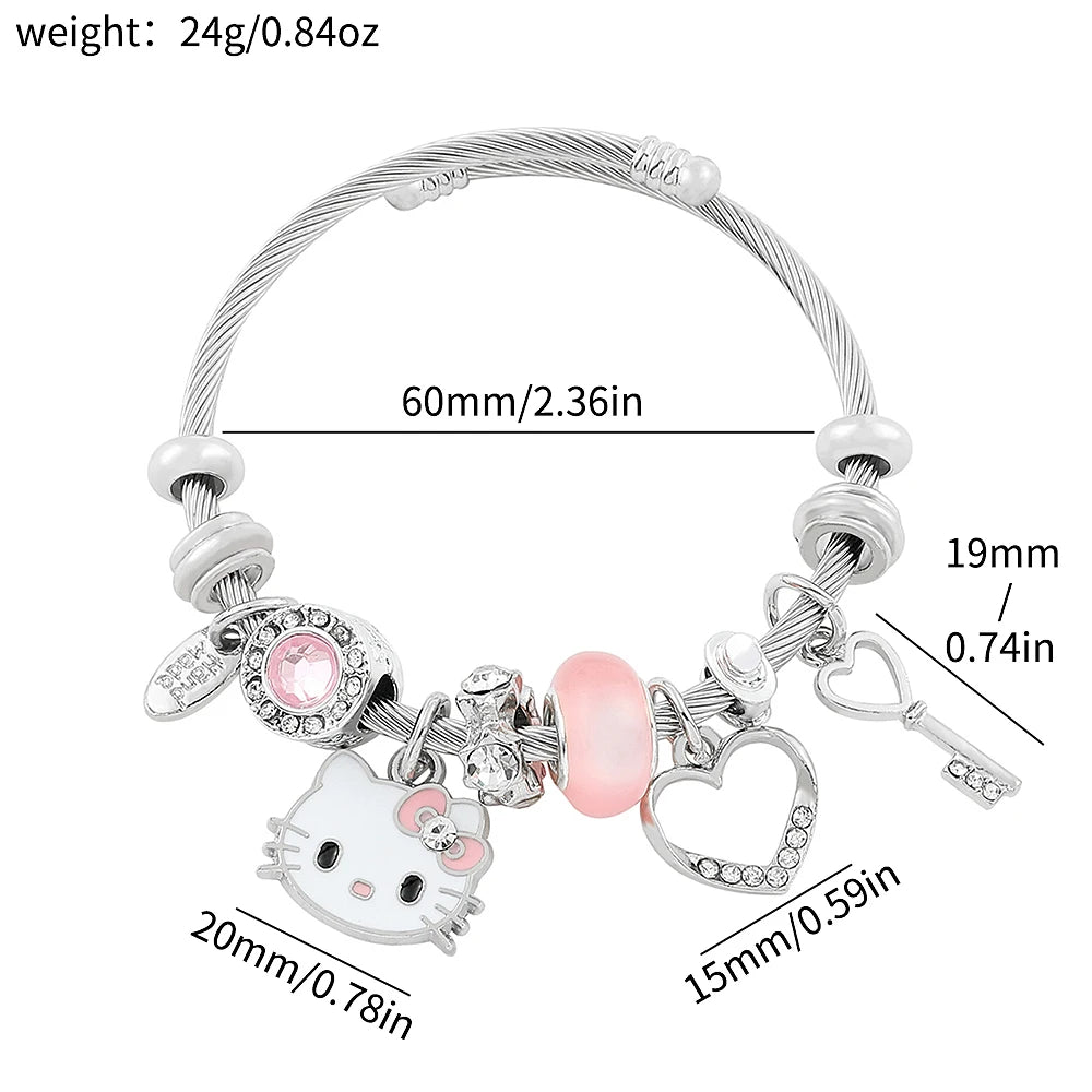 Bracelets à breloques de dessin animé Sanrio Kawaii Hello Kitty Perles Pendentif Chaînes à main Bracelet mignon Bijoux Accessoires Cadeaux pour filles