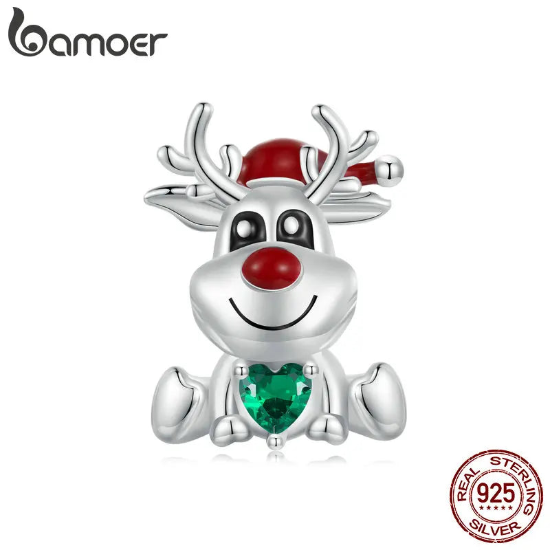 Sterling Silver Elk Charms Christmas Deer Beads Fit Original Bracelets Women DIY Fine Jewelry Accessories SCC2656 - Madeinsea©