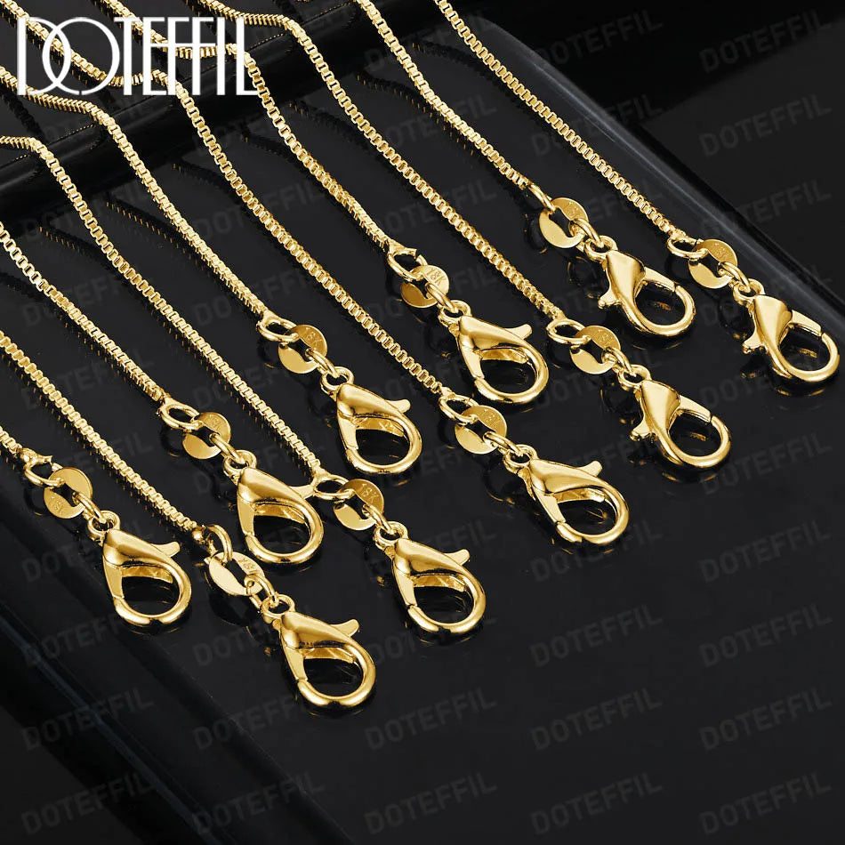 DOTEFFIL 1MM Box Chain Necklace 18K Gold 1/5/10pcs/Lot 16-30 Inch For Woman Man Fashion Jewelry