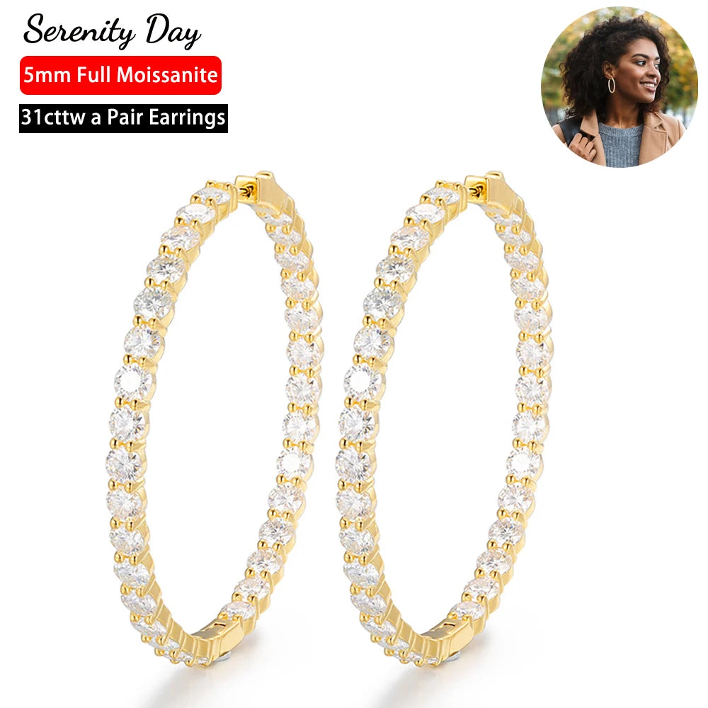 Serenity 31cttw 5mm D Color Moissanite Hoop Earrings For Women Wedding Bridal S925 Silver Earrings Anniversary Gift Fine Jewelry