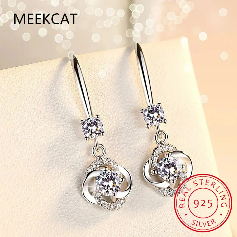 925 Silver Earrings Original Certified 3mm Moissanite Four Leaf Clover Drop Earring For Women Girls Wedding Jewelry Gift