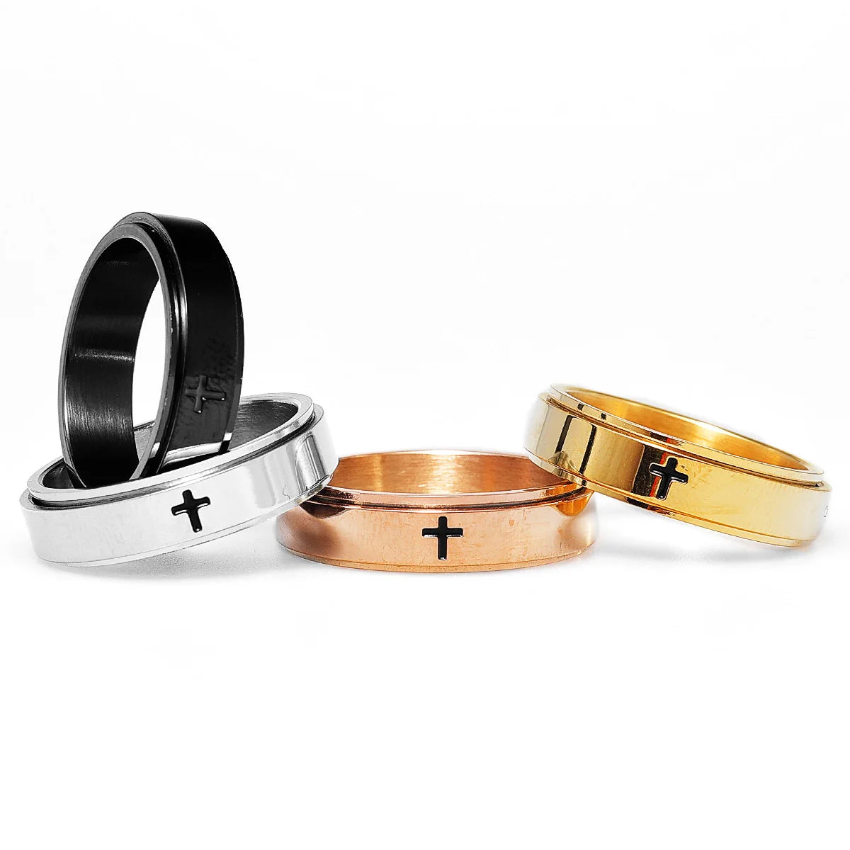 Simple Cross Ring 316L Stainless Steel Men Women Rings High Polished Rotatable Spinner Fashion Unisex for Jewelry Best Gift