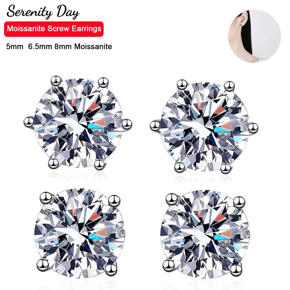 Serenity 0.5ct 1ct 2ct D Color Moissanite Screw Earrings For Women S925 Sterling Silver Plated 18K Stud Earrings Fine Jewelry