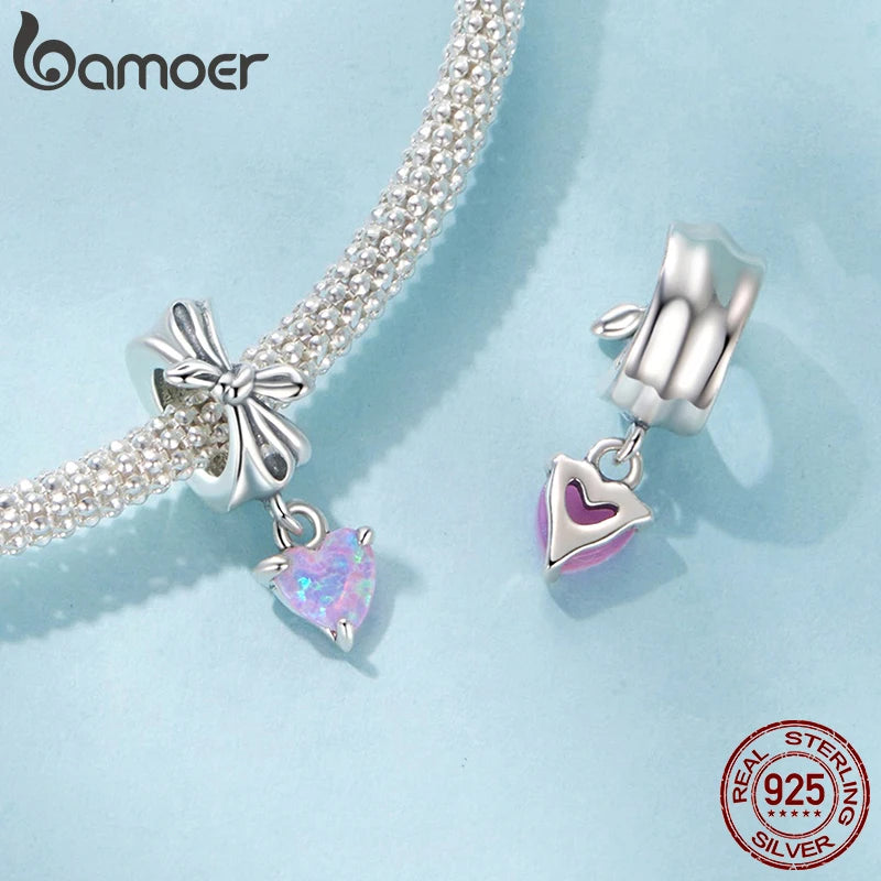 BAMOER 925 Sterling Silber Romantischer Schlossanhänger Rosa Schleifen-Zwischenperlen Kreuz-Glaubensanhänger für Halskette DIY Schmuckzubehör