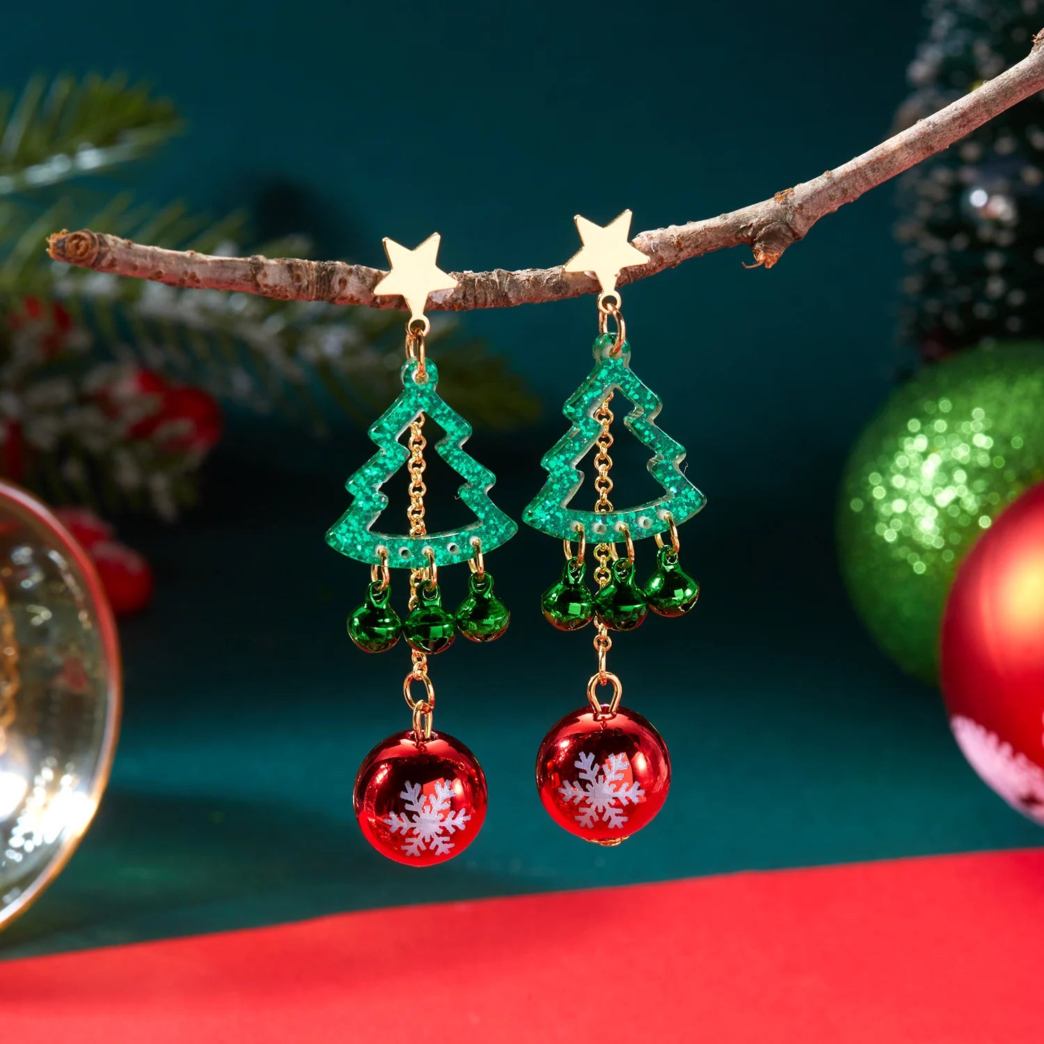 Christmas Tree Bells Round Ball Drop Earrings For Women Shiny Snowflake Stars Sequins Bulb Earring Festival Girls Party Jewelry