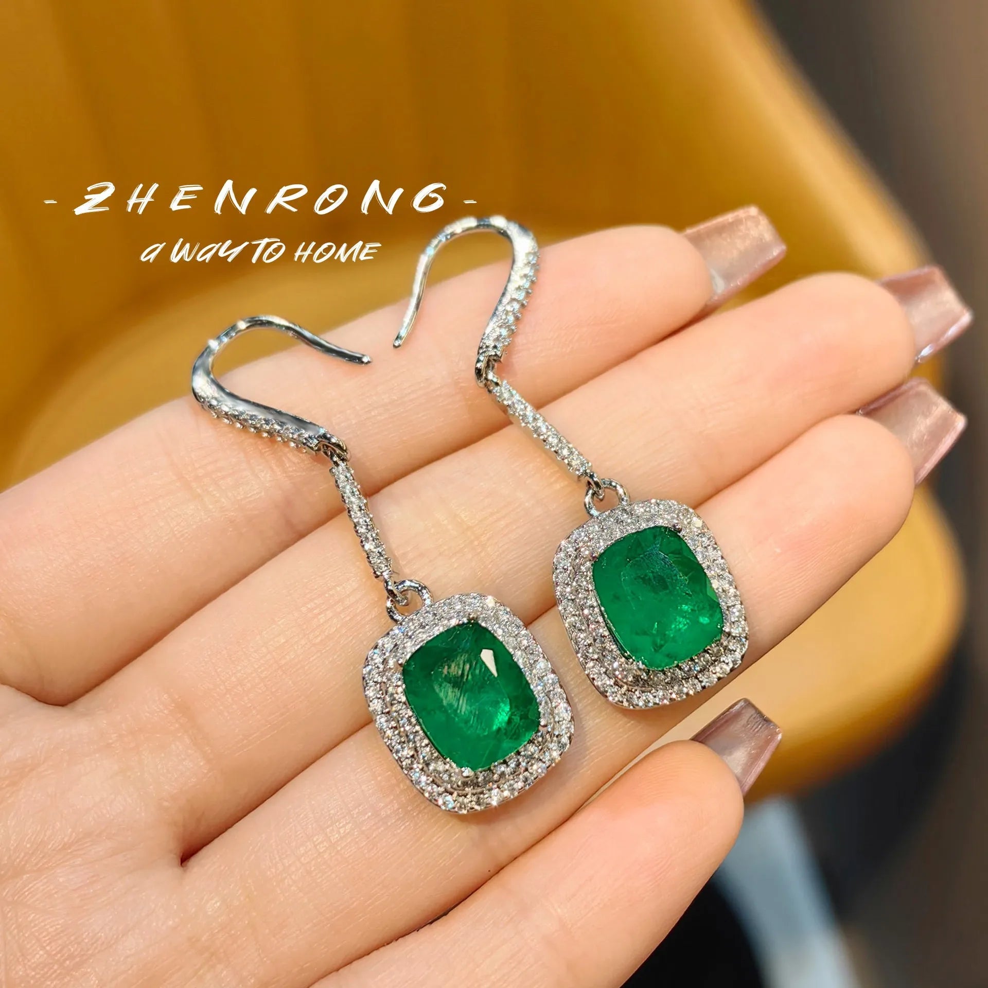Solid 100% 925 Sterling Silver Emerald Gemstone Earrings Fine Jewelry for Women Luxury Gift Bohemia Designer Jewelry Earing Box