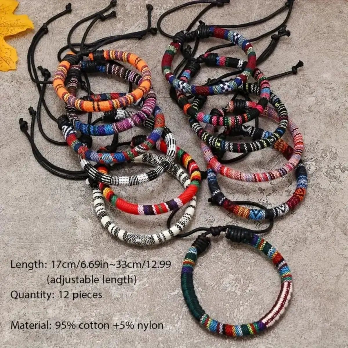 12pcs Hot Selling Cotton Bohemian Color Hand Rope Unisex Bracelet